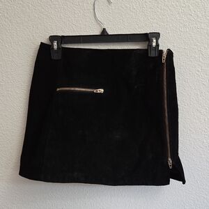 Blank NYC Black Suede Mini Skirt with Gold Zippers